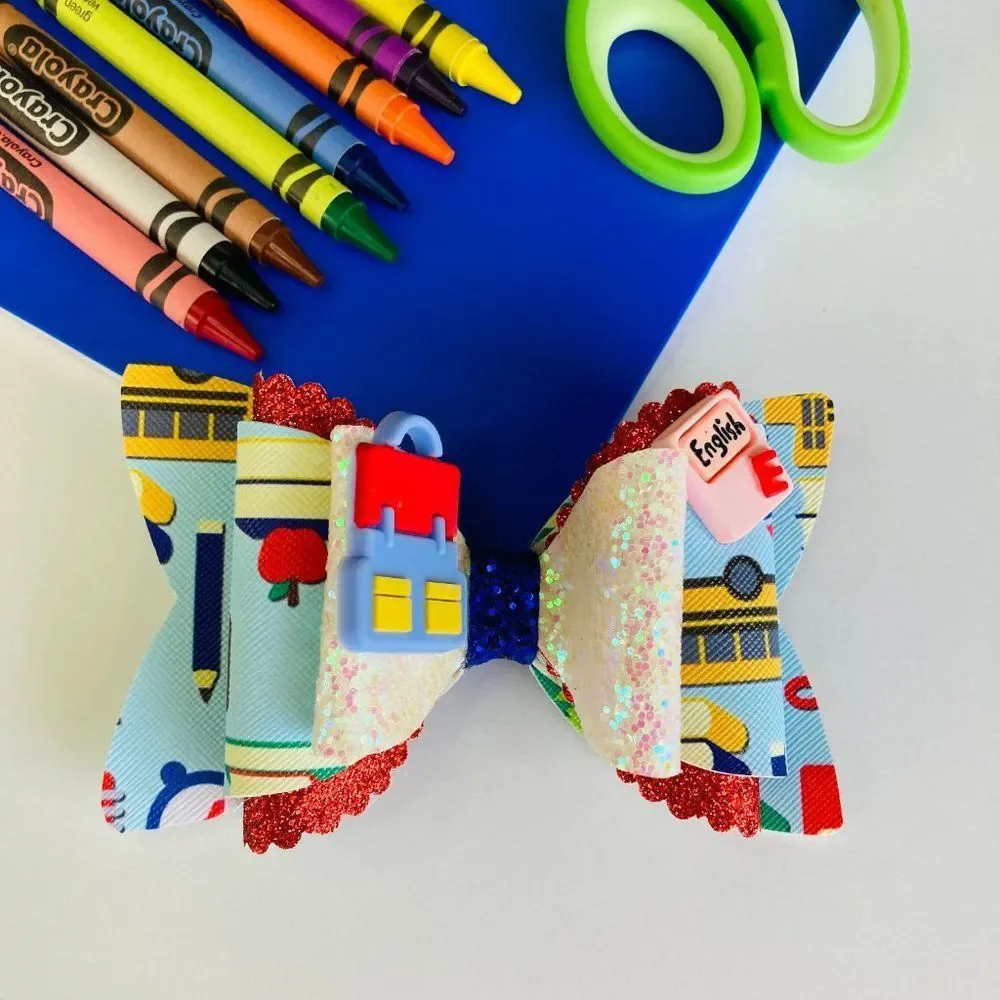 BACK to SCHOOL Hair Bow Clip for Girls Handmade NEW